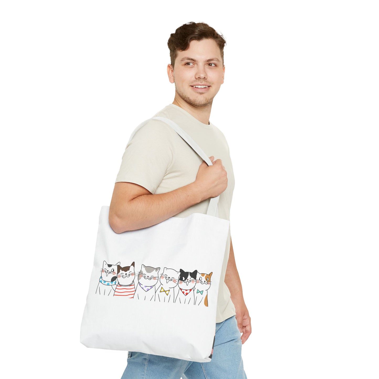 Cat-Themed Tote Bag – Cute Floral Cat Bag, Kawaii Gift for Cat Lovers, Eco-Friendly Canvas Shopping Bag