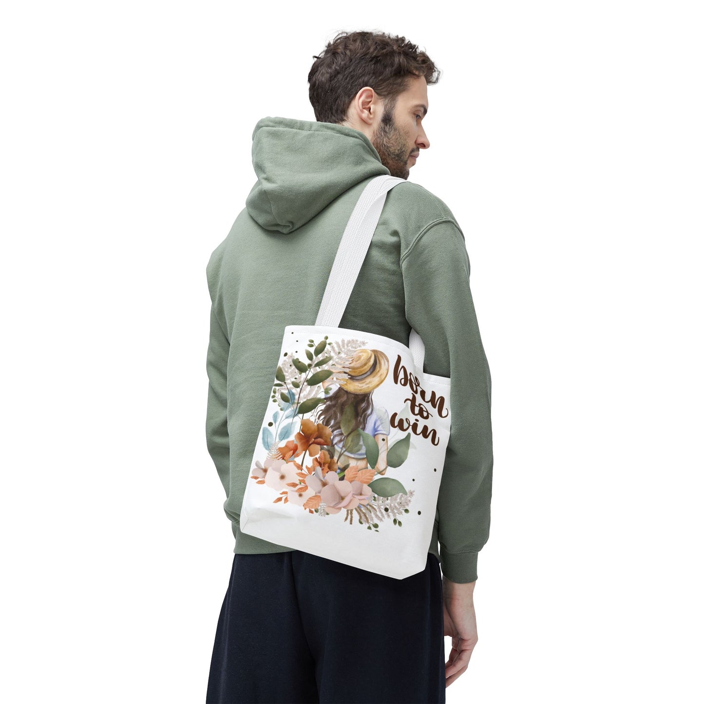 Floral Motivational Tote Bag – Born to Win, Eco-Friendly Gift