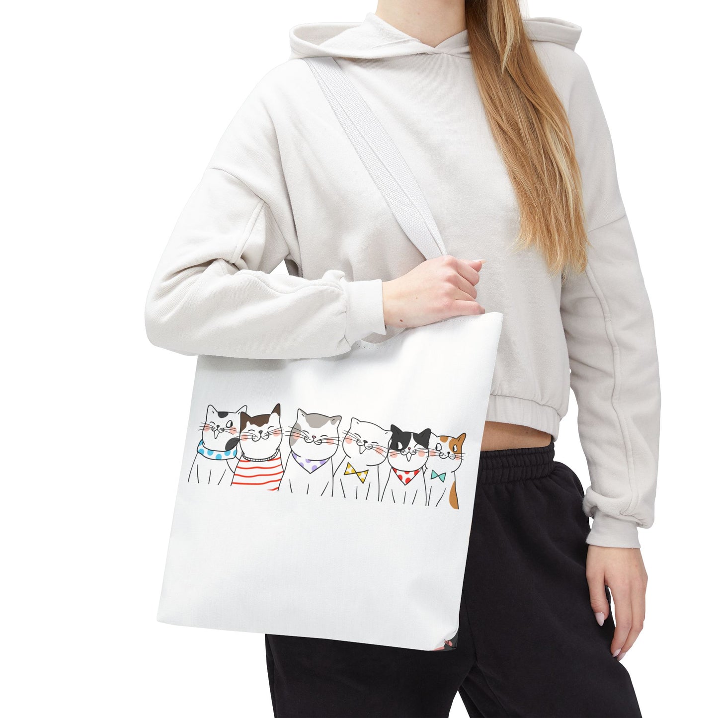 Cat-Themed Tote Bag – Cute Floral Cat Bag, Kawaii Gift for Cat Lovers, Eco-Friendly Canvas Shopping Bag