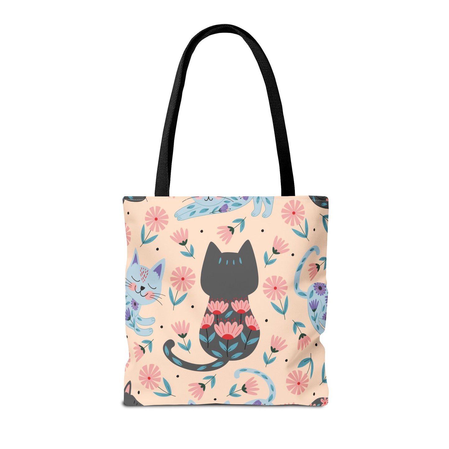 Cat-Themed Tote Bag – Cute Floral Cat Bag, Kawaii Gift for Cat Lovers, Eco-Friendly Canvas Shopping Bag