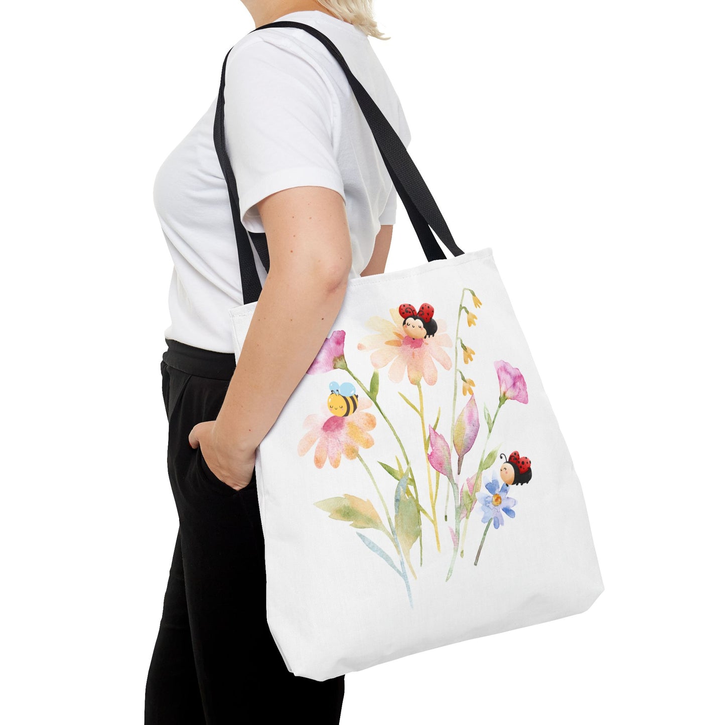 Floral Tote Bag with Bees – Eco-Friendly Reusable Grocery Gift