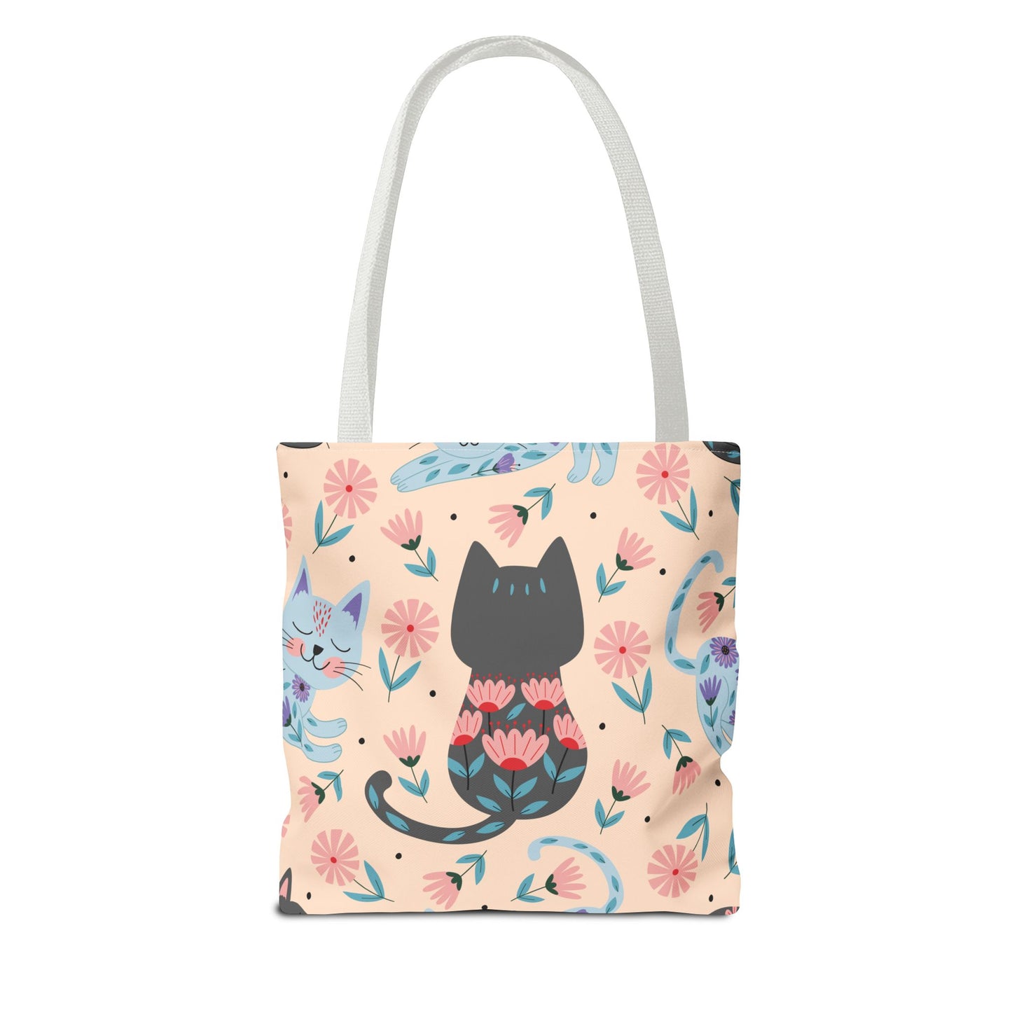 Cat-Themed Tote Bag – Cute Floral Cat Bag, Kawaii Gift for Cat Lovers, Eco-Friendly Canvas Shopping Bag