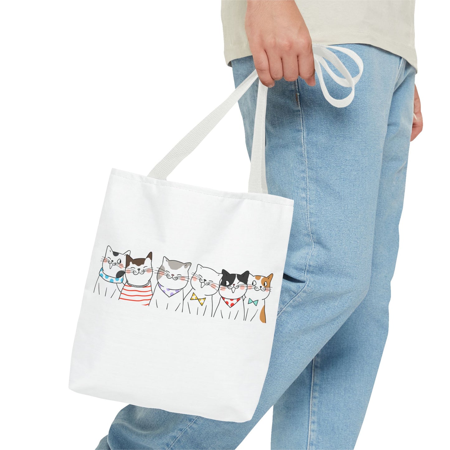 Cat-Themed Tote Bag – Cute Floral Cat Bag, Kawaii Gift for Cat Lovers, Eco-Friendly Canvas Shopping Bag