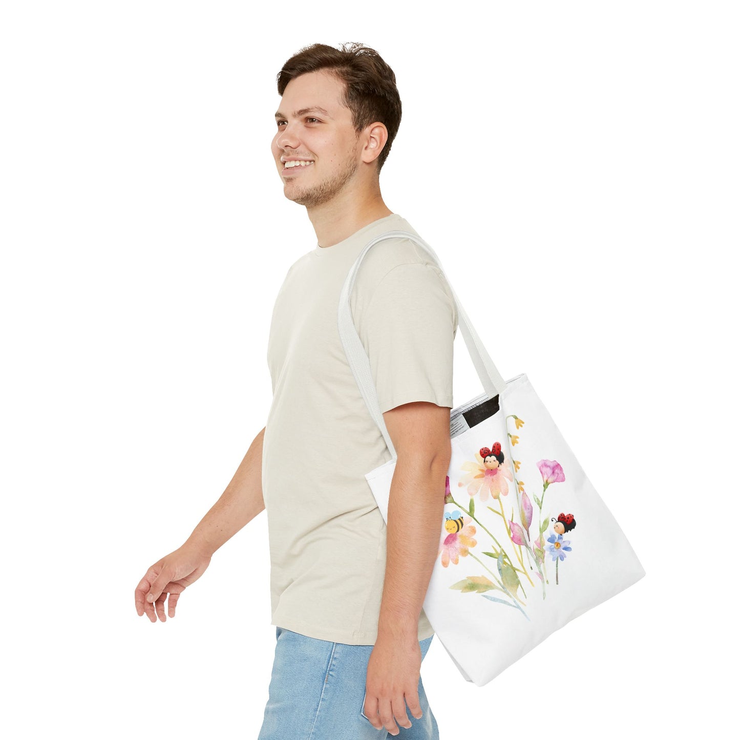 Floral Tote Bag with Bees – Eco-Friendly Reusable Grocery Gift