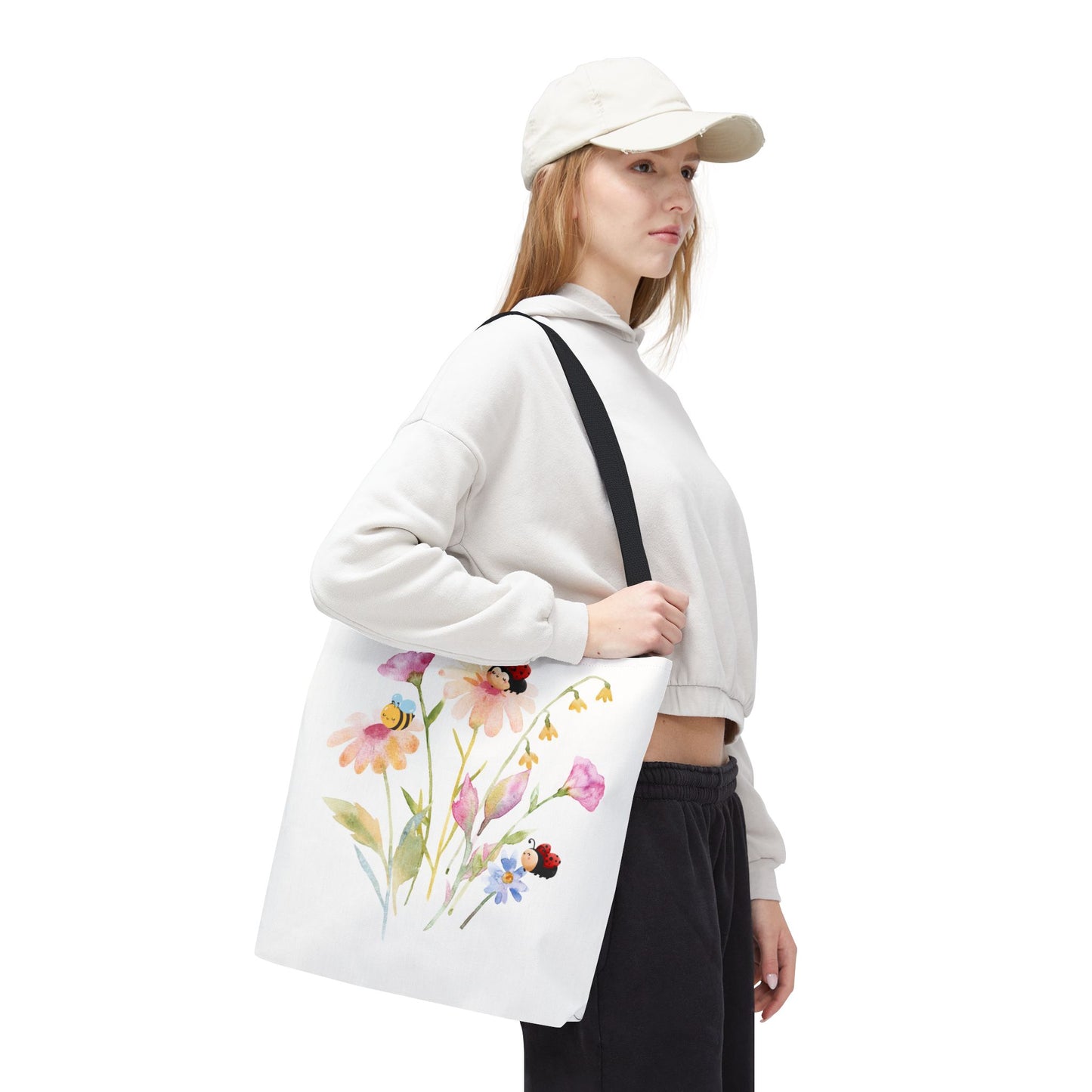 Floral Tote Bag with Bees – Eco-Friendly Reusable Grocery Gift