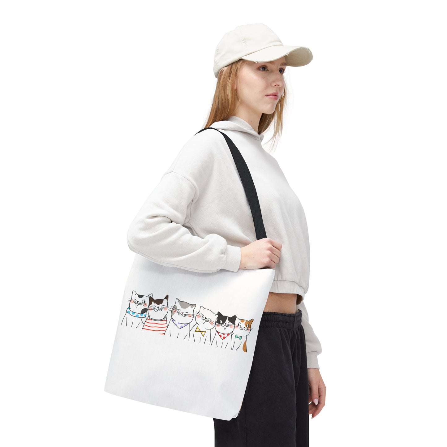 Cat-Themed Tote Bag – Cute Floral Cat Bag, Kawaii Gift for Cat Lovers, Eco-Friendly Canvas Shopping Bag