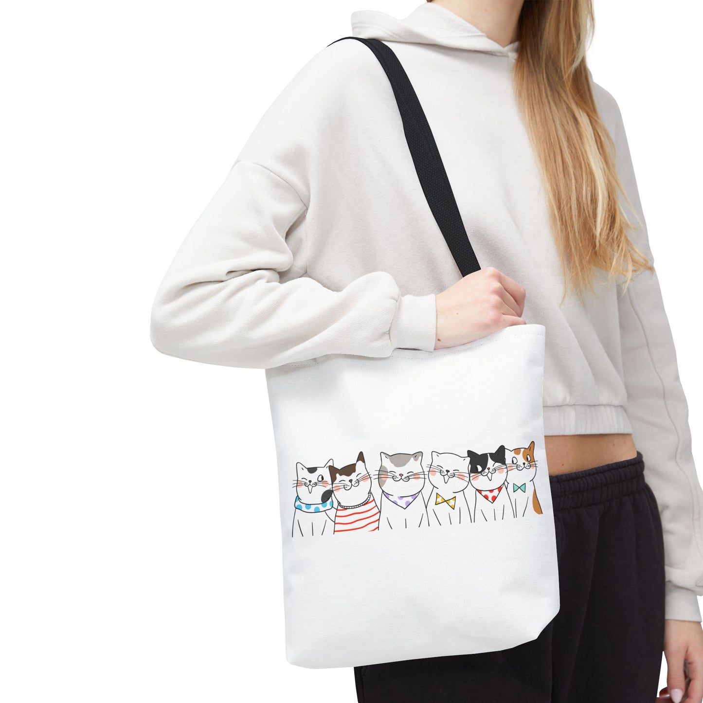 Cat-Themed Tote Bag – Cute Floral Cat Bag, Kawaii Gift for Cat Lovers, Eco-Friendly Canvas Shopping Bag