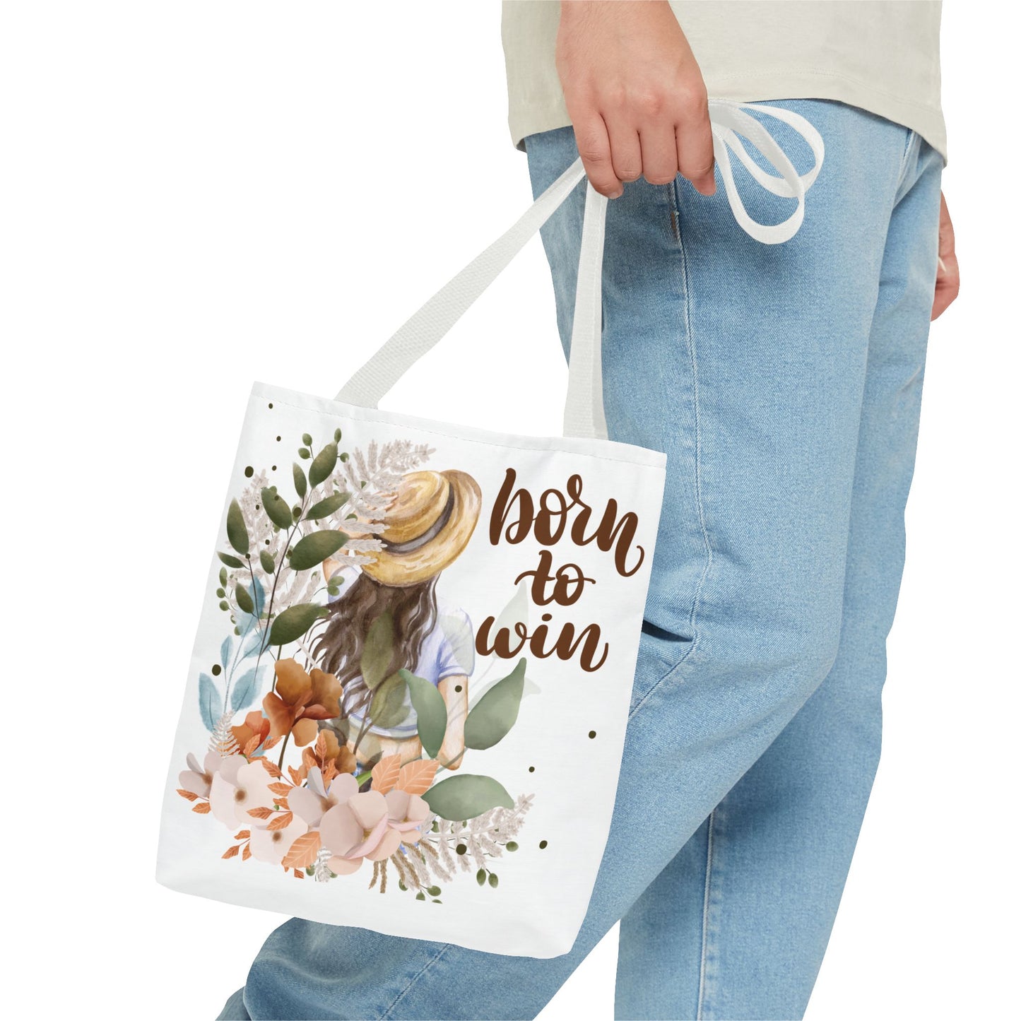 Floral Motivational Tote Bag – Born to Win, Eco-Friendly Gift