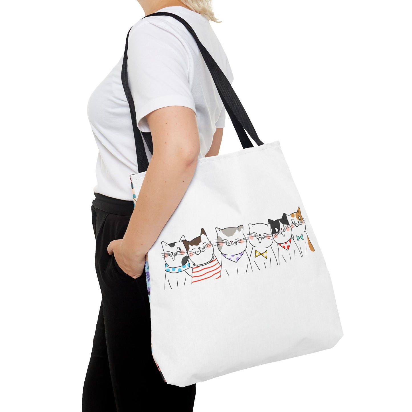 Cat-Themed Tote Bag – Cute Floral Cat Bag, Kawaii Gift for Cat Lovers, Eco-Friendly Canvas Shopping Bag
