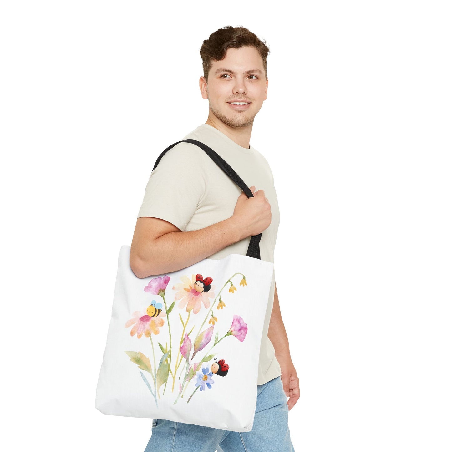 Floral Tote Bag with Bees – Eco-Friendly Reusable Grocery Gift