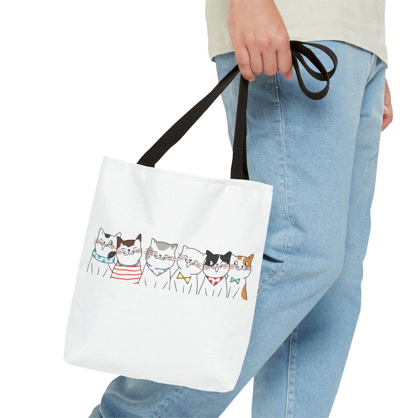 Cat-Themed Tote Bag – Cute Floral Cat Bag, Kawaii Gift for Cat Lovers, Eco-Friendly Canvas Shopping Bag