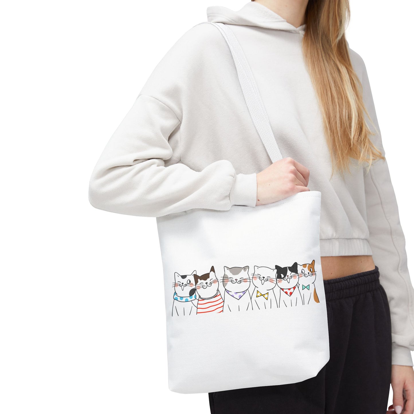 Cat-Themed Tote Bag – Cute Floral Cat Bag, Kawaii Gift for Cat Lovers, Eco-Friendly Canvas Shopping Bag