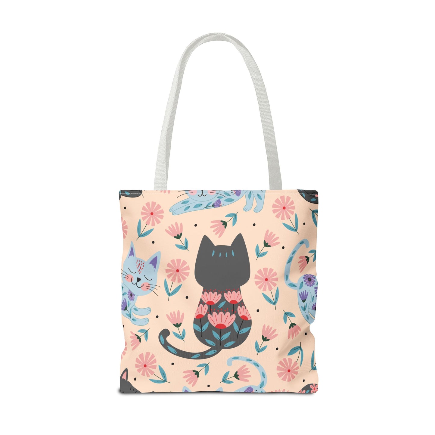 Cat-Themed Tote Bag – Cute Floral Cat Bag, Kawaii Gift for Cat Lovers, Eco-Friendly Canvas Shopping Bag