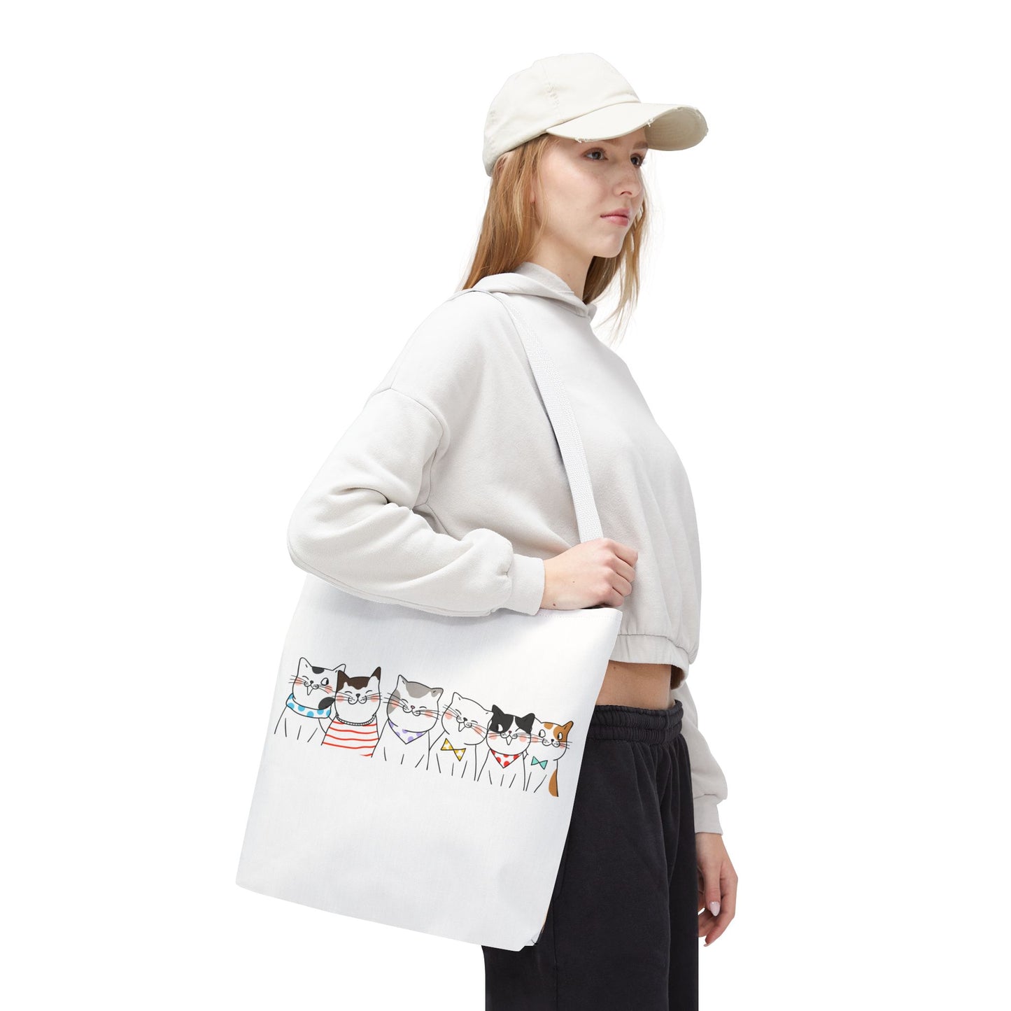Cat-Themed Tote Bag – Cute Floral Cat Bag, Kawaii Gift for Cat Lovers, Eco-Friendly Canvas Shopping Bag
