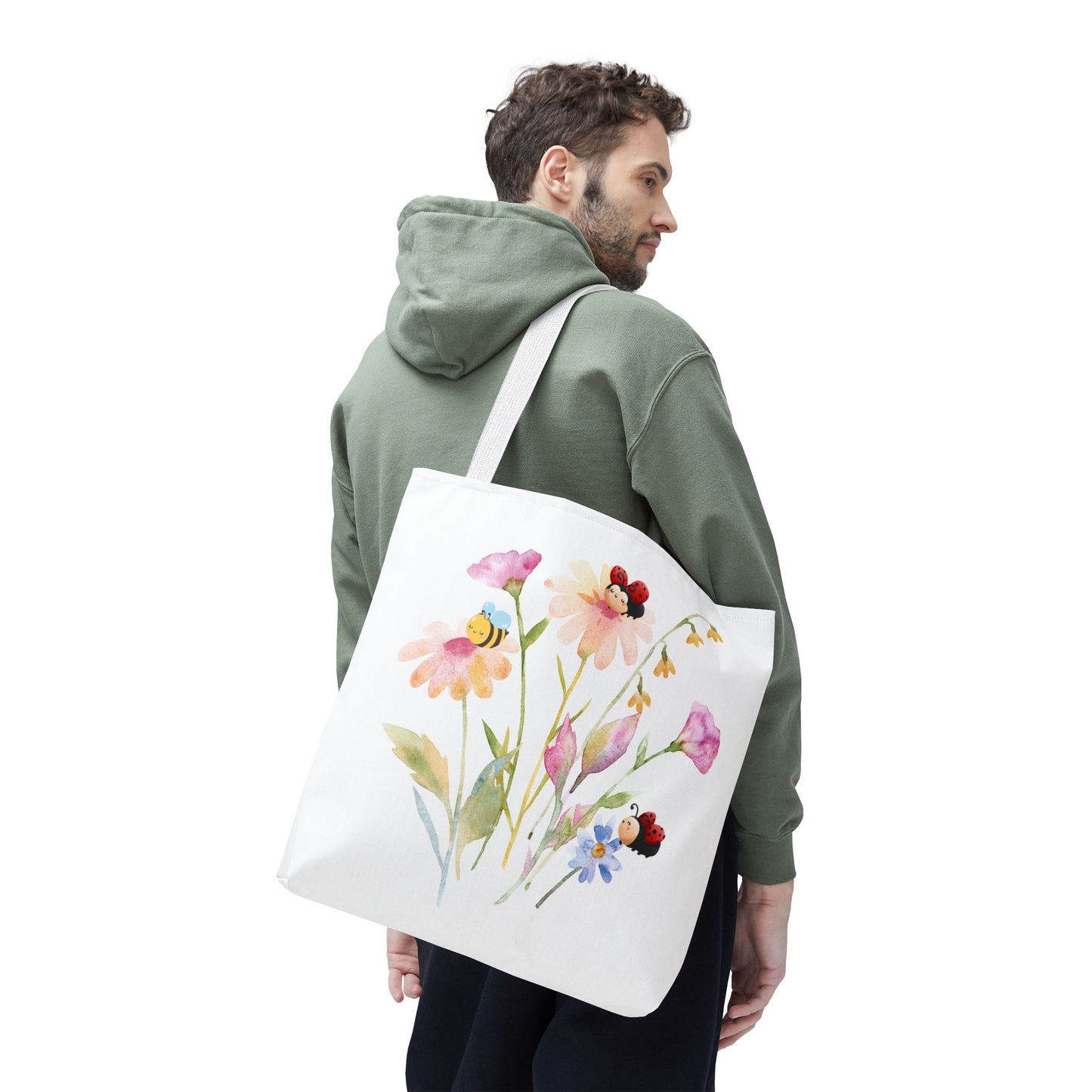 Floral Tote Bag with Bees – Eco-Friendly Reusable Grocery Gift