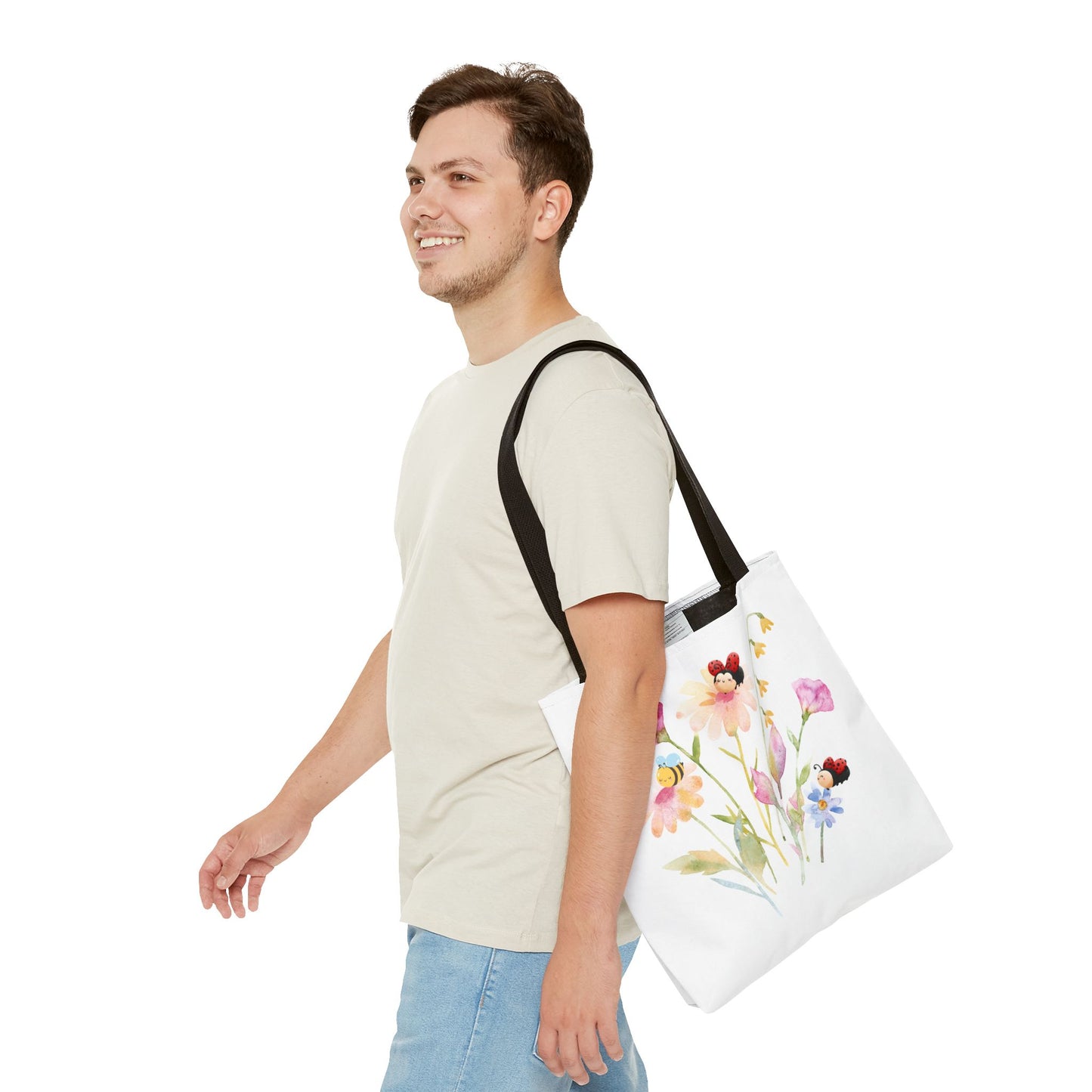 Floral Tote Bag with Bees – Eco-Friendly Reusable Grocery Gift