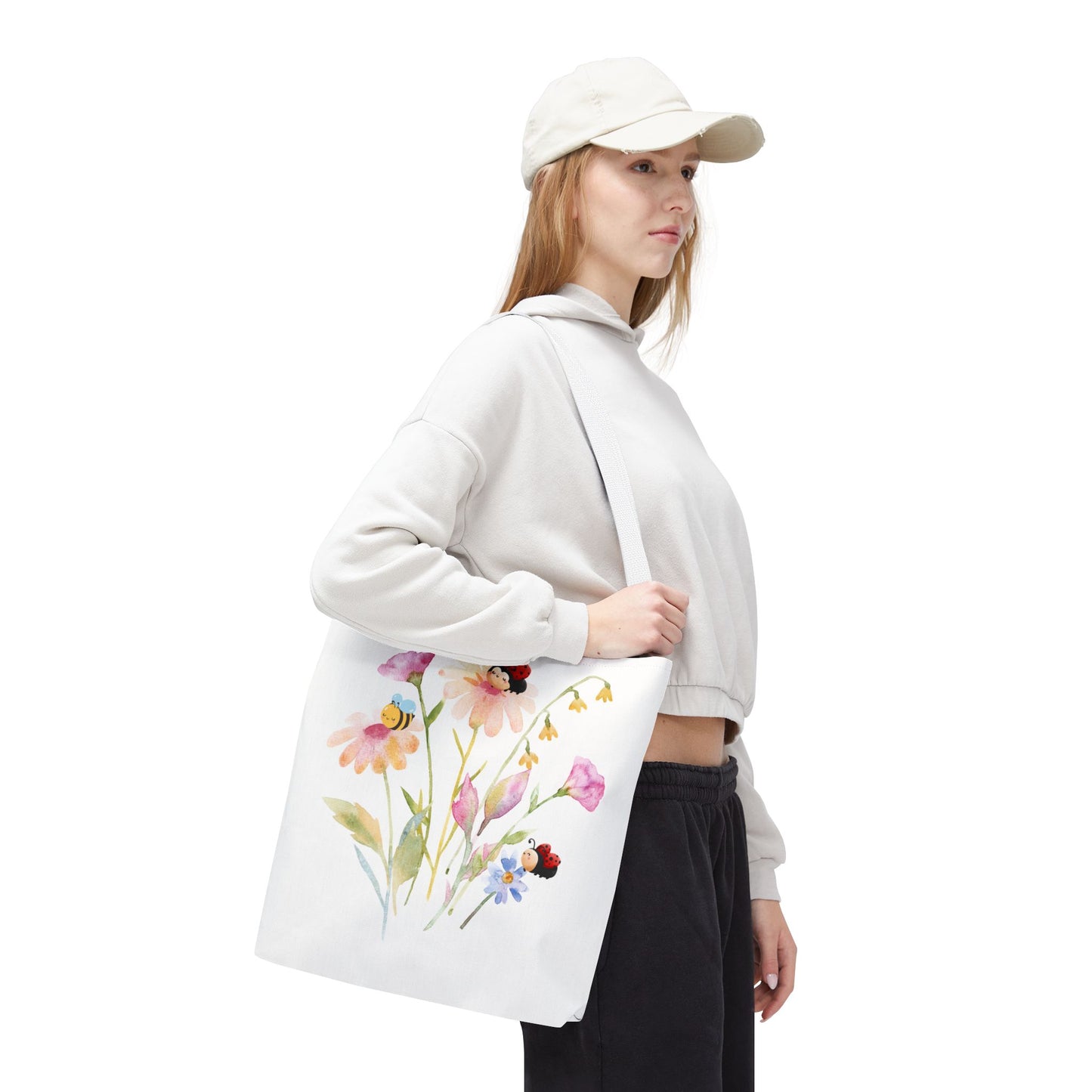 Floral Tote Bag with Bees – Eco-Friendly Reusable Grocery Gift