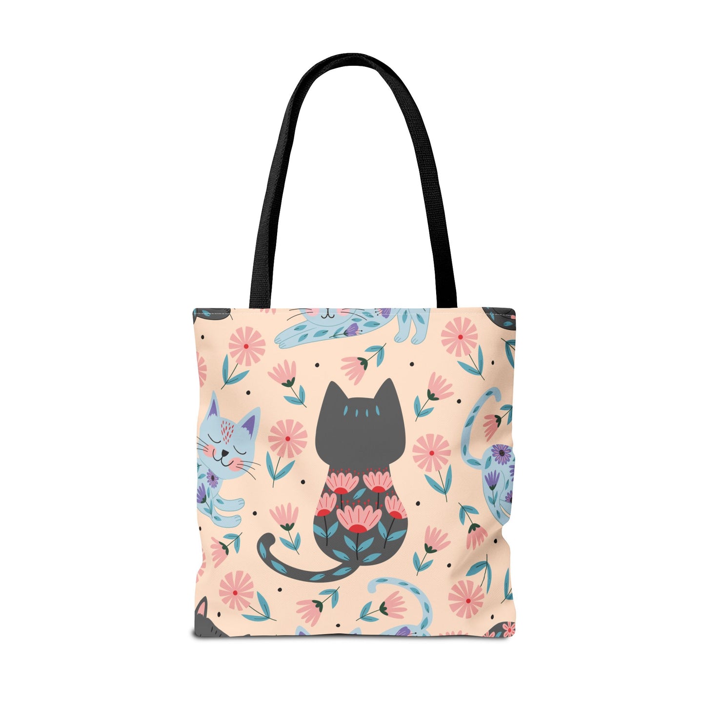 Cat-Themed Tote Bag – Cute Floral Cat Bag, Kawaii Gift for Cat Lovers, Eco-Friendly Canvas Shopping Bag