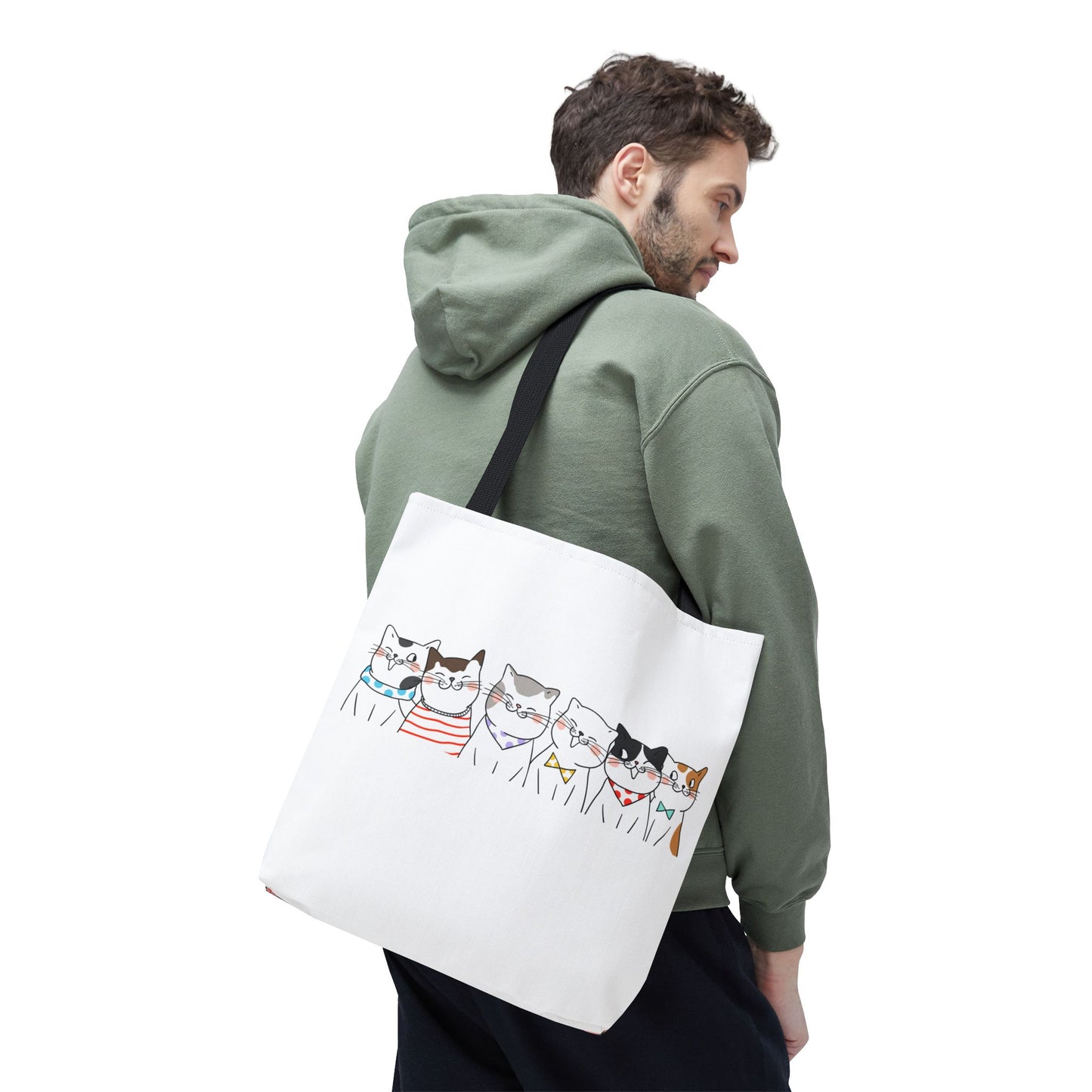 Cat-Themed Tote Bag – Cute Floral Cat Bag, Kawaii Gift for Cat Lovers, Eco-Friendly Canvas Shopping Bag