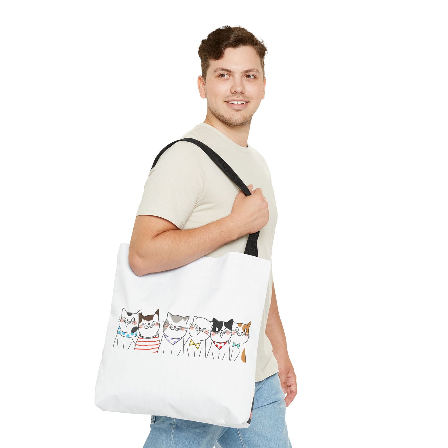 Cat-Themed Tote Bag – Cute Floral Cat Bag, Kawaii Gift for Cat Lovers, Eco-Friendly Canvas Shopping Bag