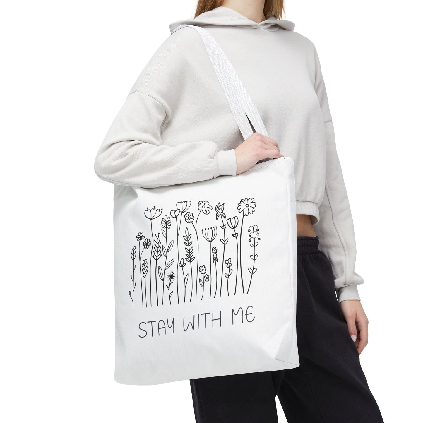Floral Tote Bag - "Stay With Me" Design, Eco-Friendly Reusable Handbag, Everyday Carryall, Gift for Her