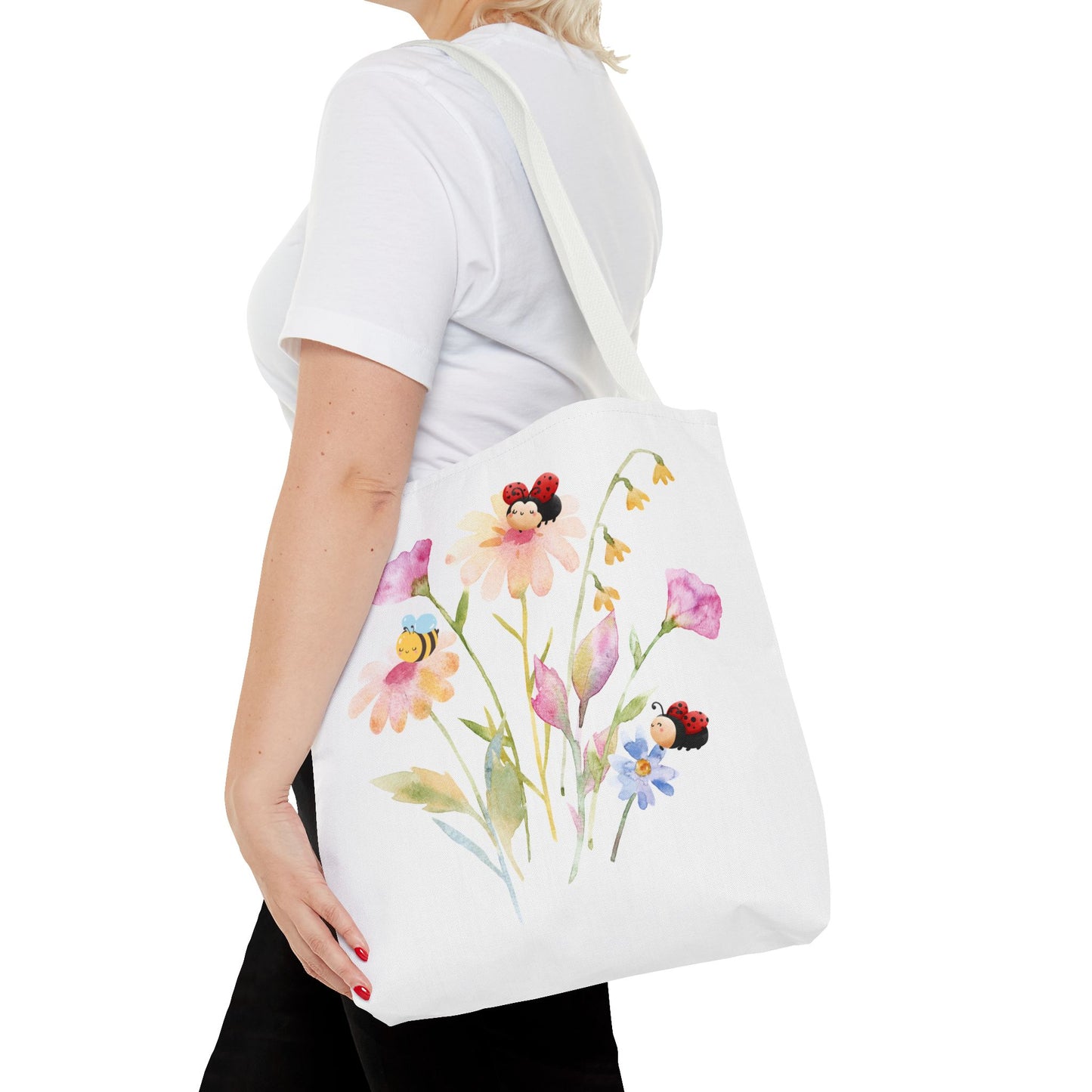 Floral Tote Bag with Bees – Eco-Friendly Reusable Grocery Gift