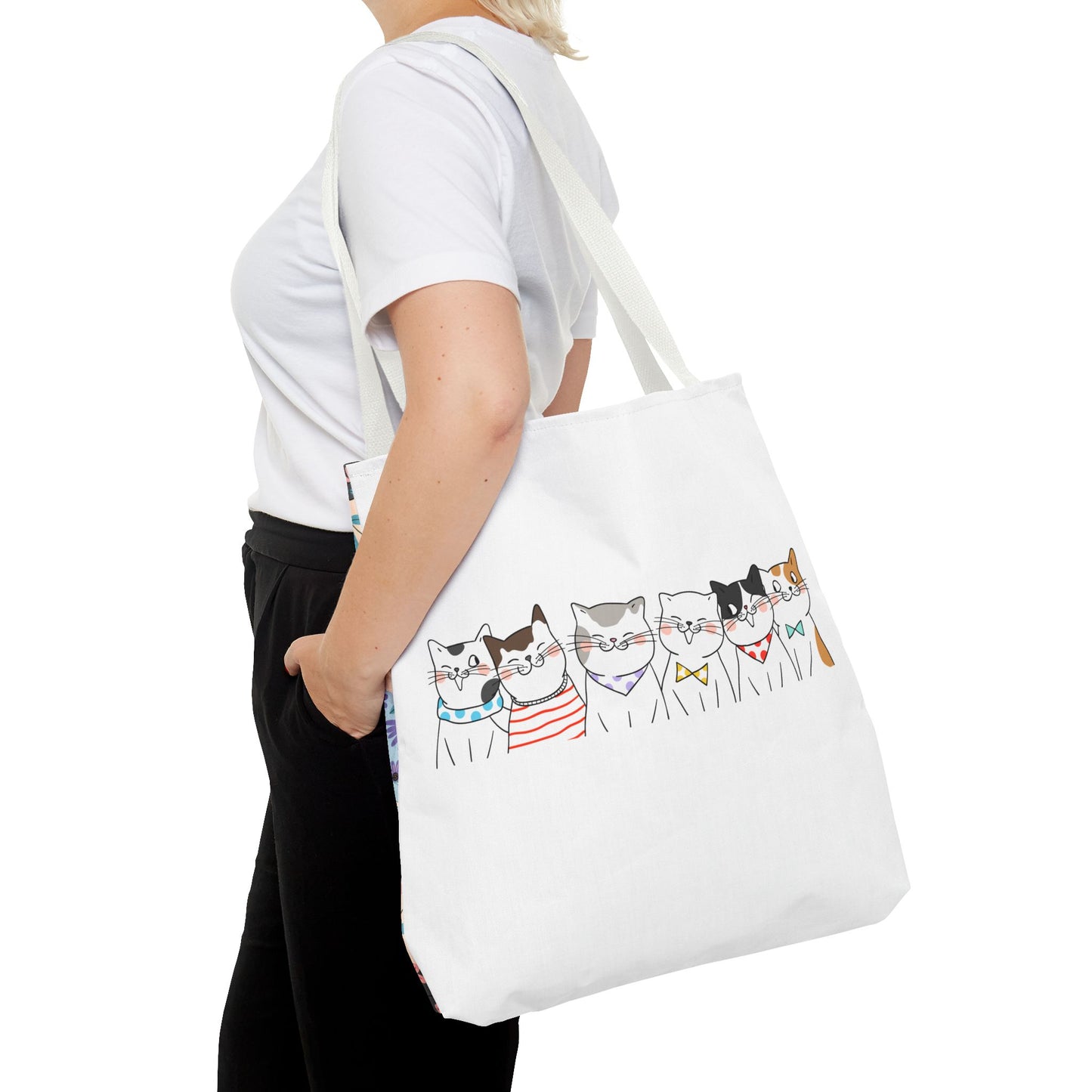 Cat-Themed Tote Bag – Cute Floral Cat Bag, Kawaii Gift for Cat Lovers, Eco-Friendly Canvas Shopping Bag