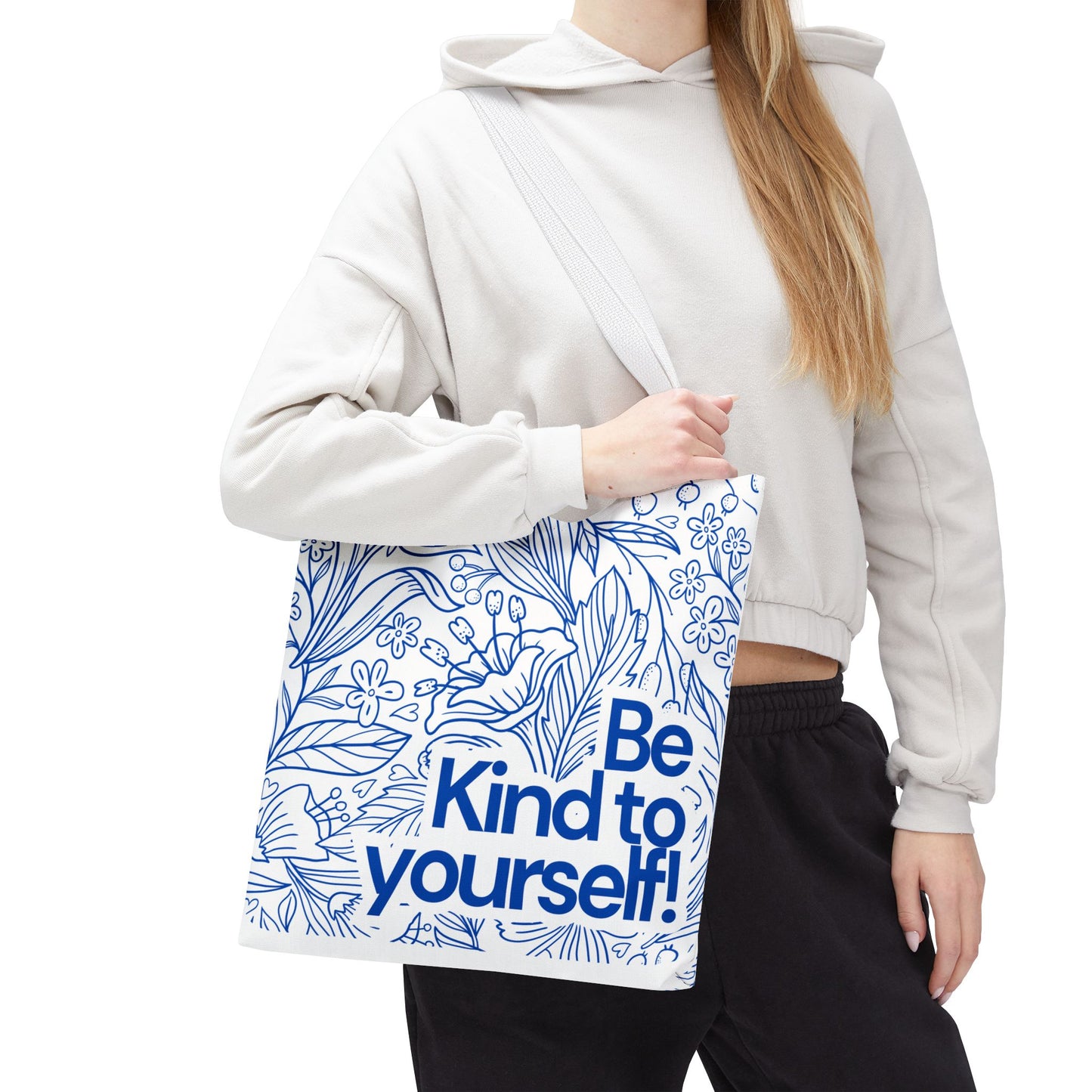 Inspirational Tote Bag – “Be Kind to Yourself” Floral Eco Bag