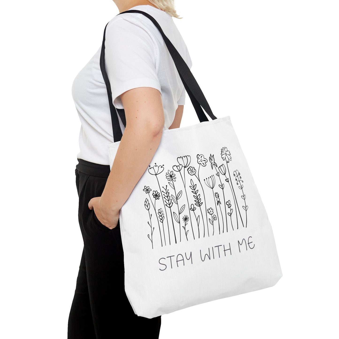Floral Tote Bag - "Stay With Me" Design, Eco-Friendly Reusable Handbag, Everyday Carryall, Gift for Her