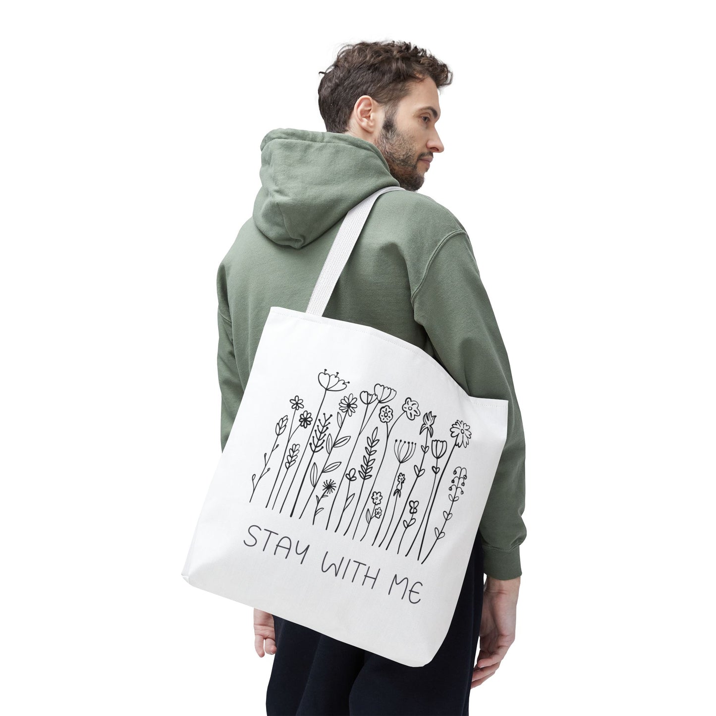 Floral Tote Bag - "Stay With Me" Design, Eco-Friendly Reusable Handbag, Everyday Carryall, Gift for Her
