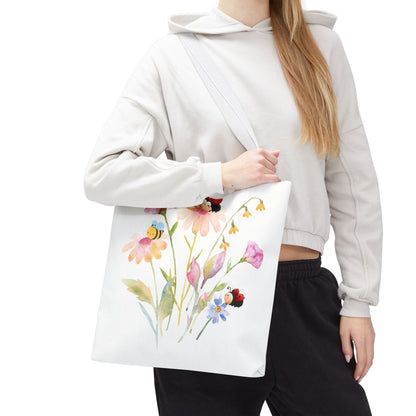Floral Tote Bag with Bees – Eco-Friendly Reusable Grocery Gift