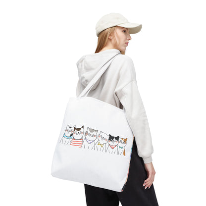 Cat-Themed Tote Bag – Cute Floral Cat Bag, Kawaii Gift for Cat Lovers, Eco-Friendly Canvas Shopping Bag
