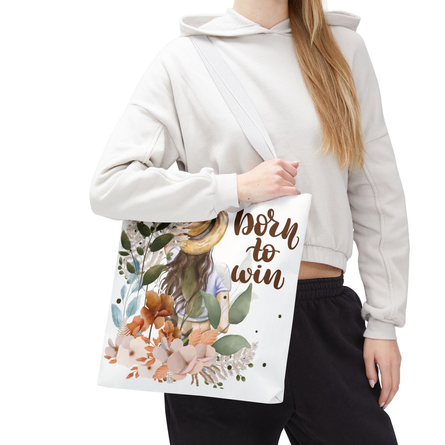 Floral Motivational Tote Bag – Born to Win, Eco-Friendly Gift