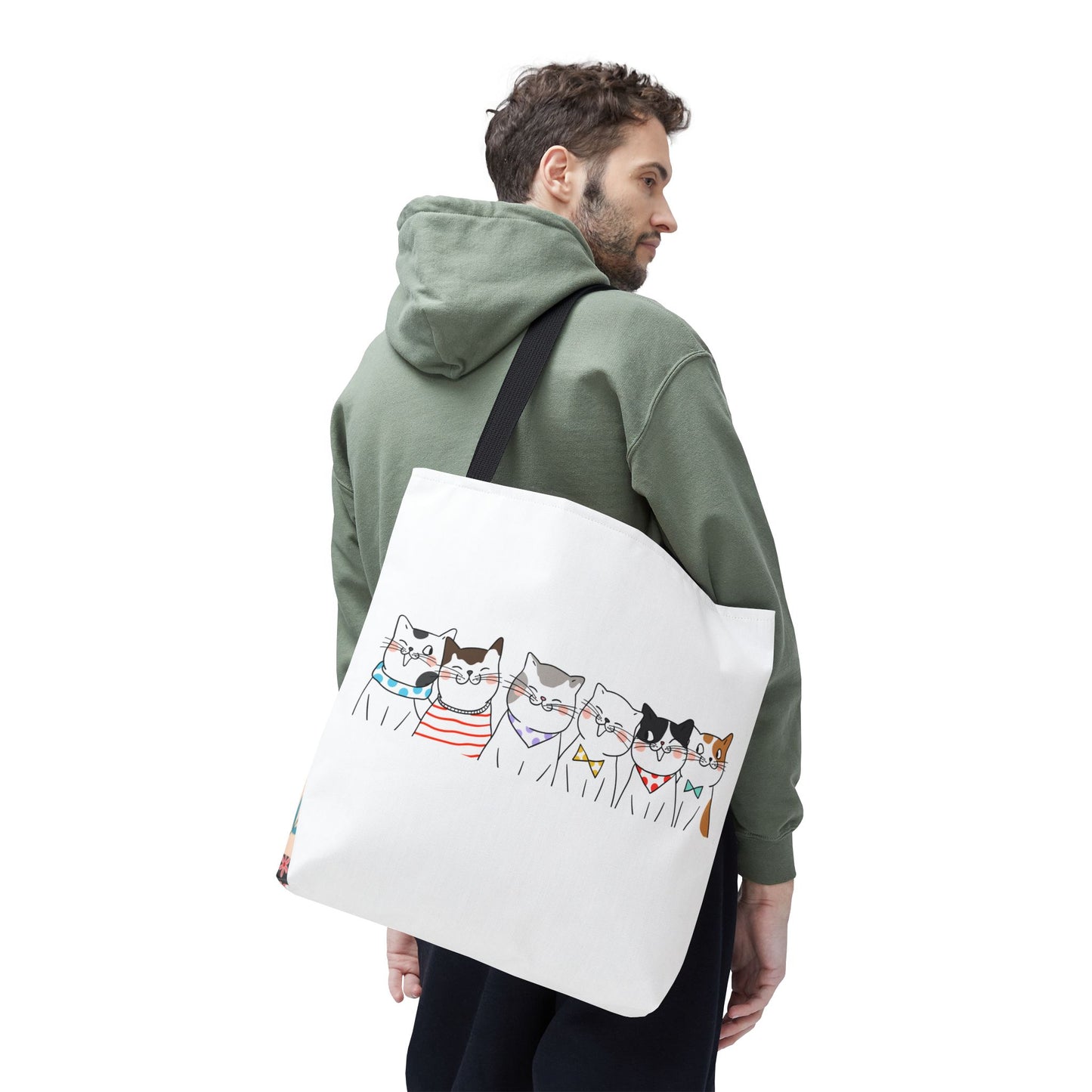 Cat-Themed Tote Bag – Cute Floral Cat Bag, Kawaii Gift for Cat Lovers, Eco-Friendly Canvas Shopping Bag