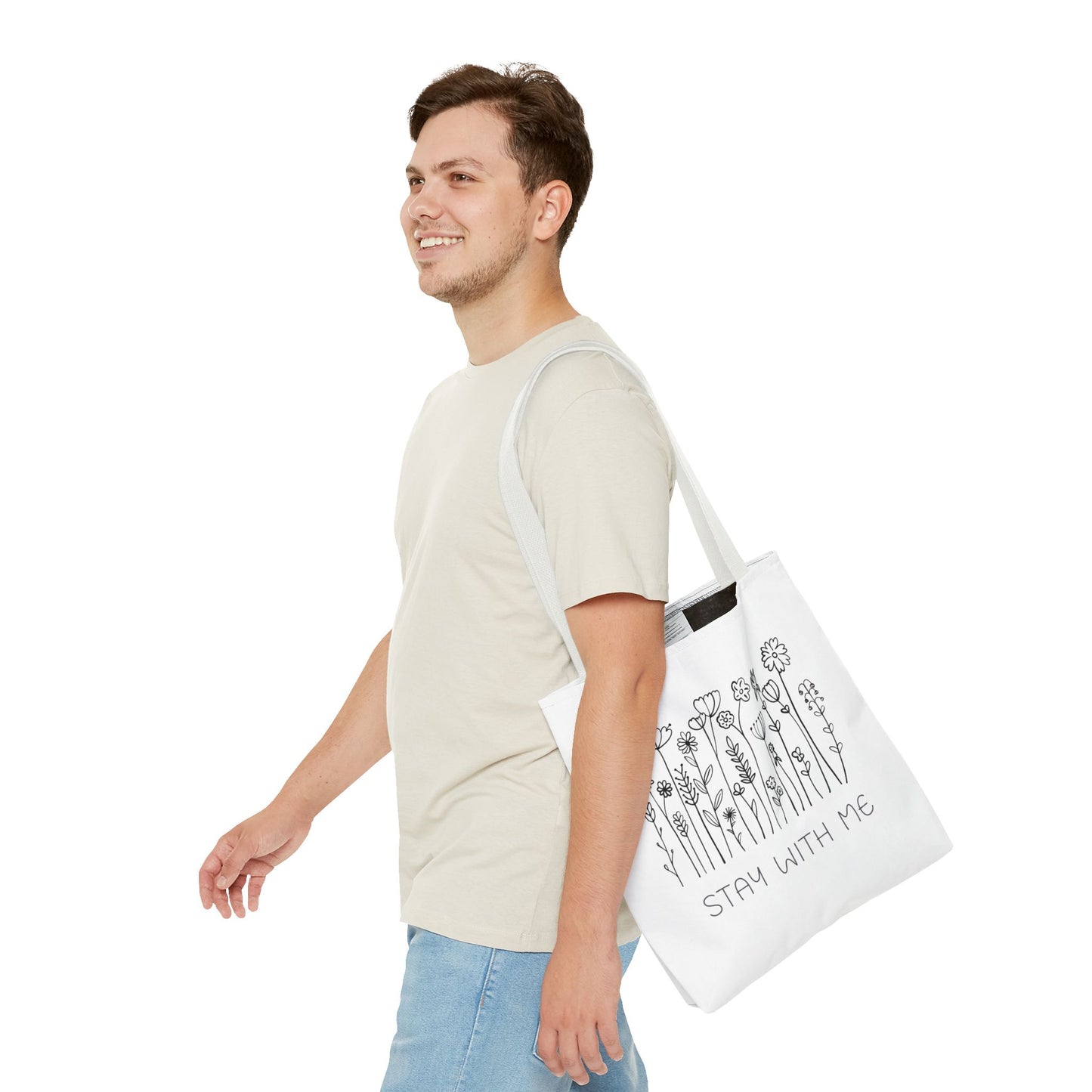 Floral Tote Bag - "Stay With Me" Design, Eco-Friendly Reusable Handbag, Everyday Carryall, Gift for Her