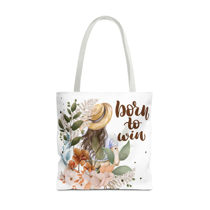 Floral Motivational Tote Bag – Born to Win, Eco-Friendly Gift