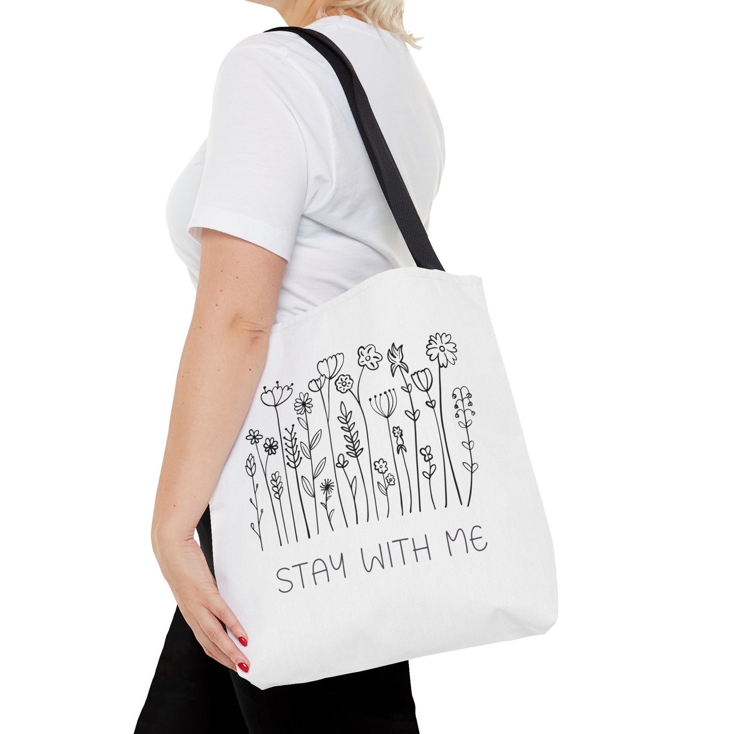 Floral Tote Bag - "Stay With Me" Design, Eco-Friendly Reusable Handbag, Everyday Carryall, Gift for Her