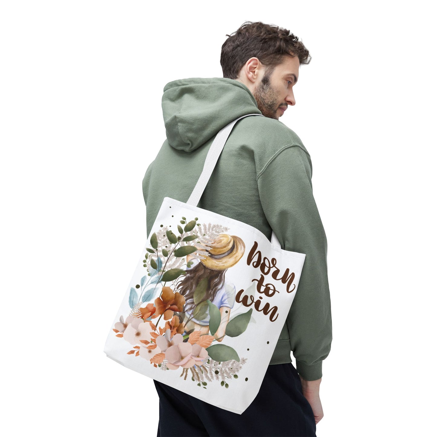 Floral Motivational Tote Bag – Born to Win, Eco-Friendly Gift