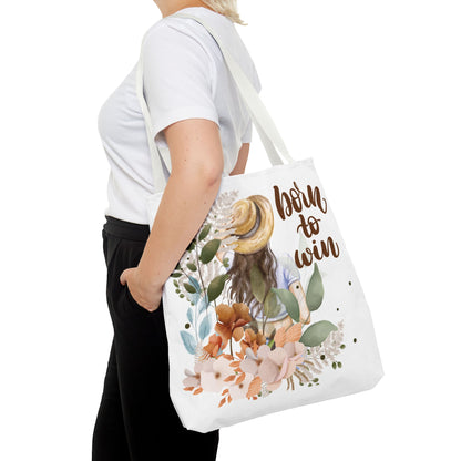 Floral Motivational Tote Bag – Born to Win, Eco-Friendly Gift