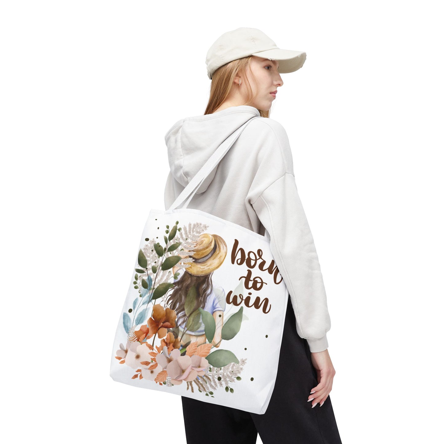 Floral Motivational Tote Bag – Born to Win, Eco-Friendly Gift