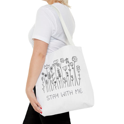 Floral Tote Bag - "Stay With Me" Design, Eco-Friendly Reusable Handbag, Everyday Carryall, Gift for Her
