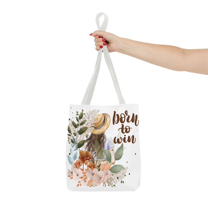Floral Motivational Tote Bag – Born to Win, Eco-Friendly Gift