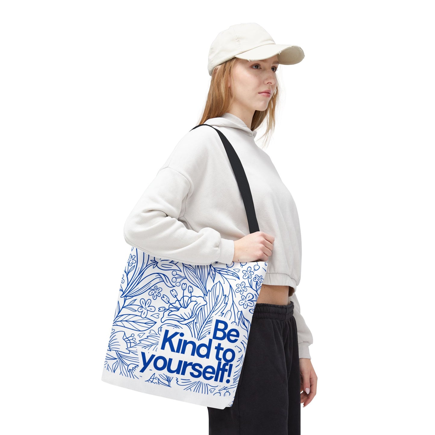 Inspirational Tote Bag – “Be Kind to Yourself” Floral Eco Bag
