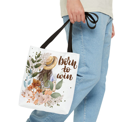 Floral Motivational Tote Bag – Born to Win, Eco-Friendly Gift