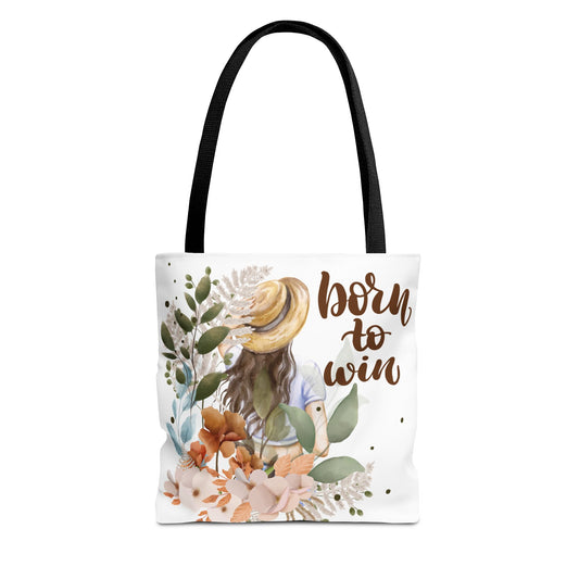 Floral Motivational Tote Bag – Born to Win, Eco-Friendly Gift