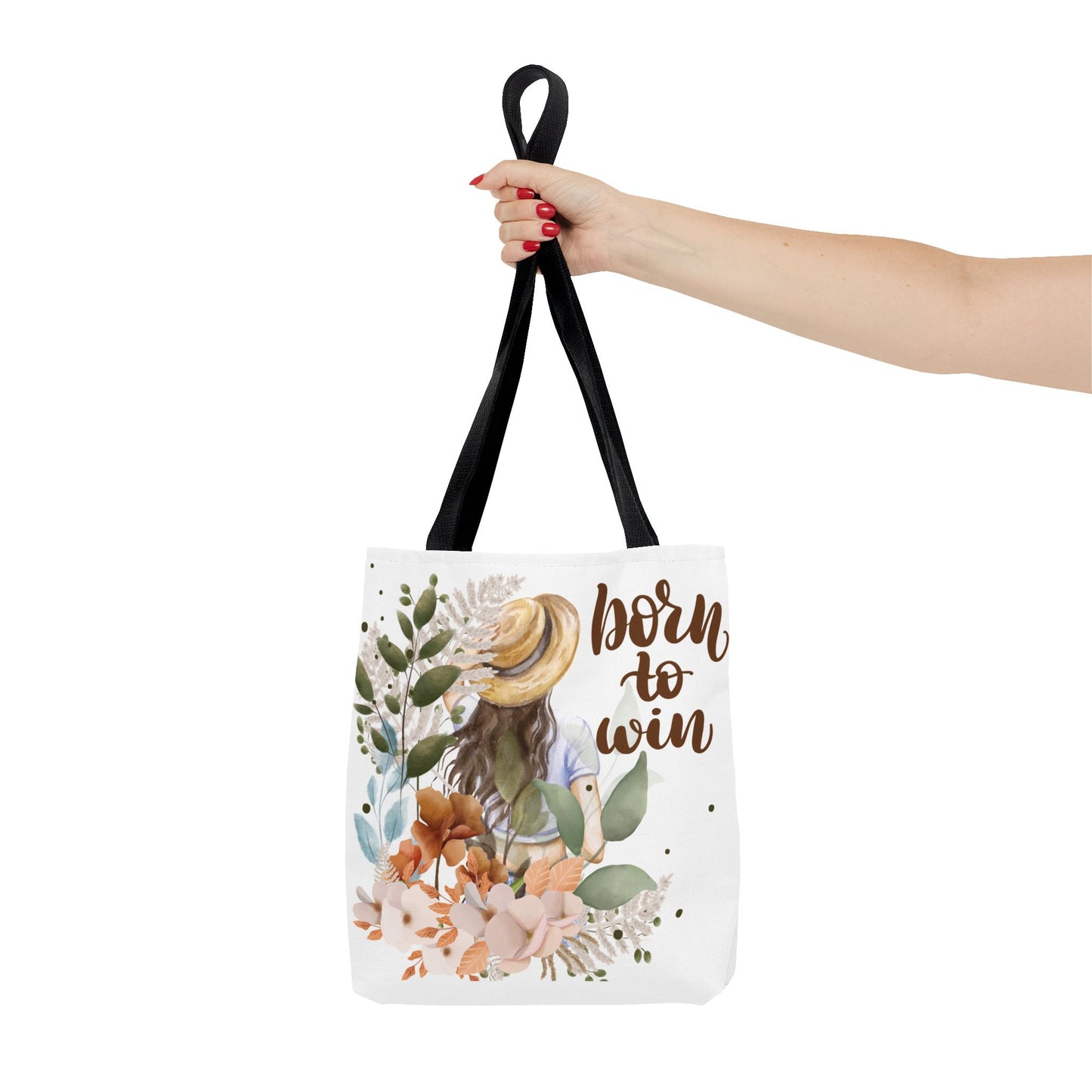 Floral Motivational Tote Bag – Born to Win, Eco-Friendly Gift