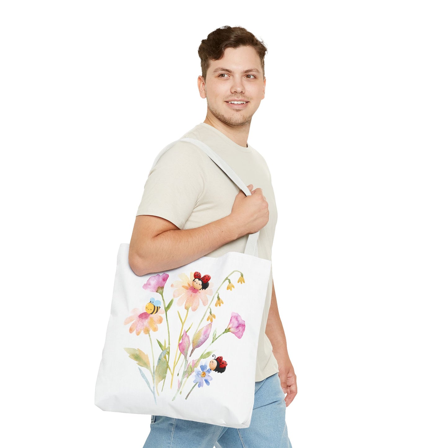 Floral Tote Bag with Bees – Eco-Friendly Reusable Grocery Gift