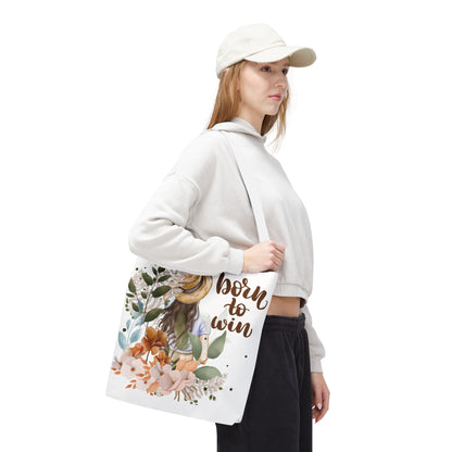 Floral Motivational Tote Bag – Born to Win, Eco-Friendly Gift