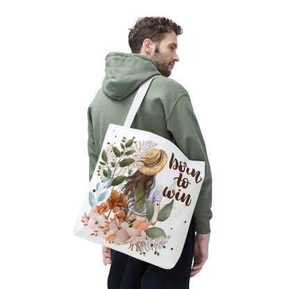 Floral Motivational Tote Bag – Born to Win, Eco-Friendly Gift