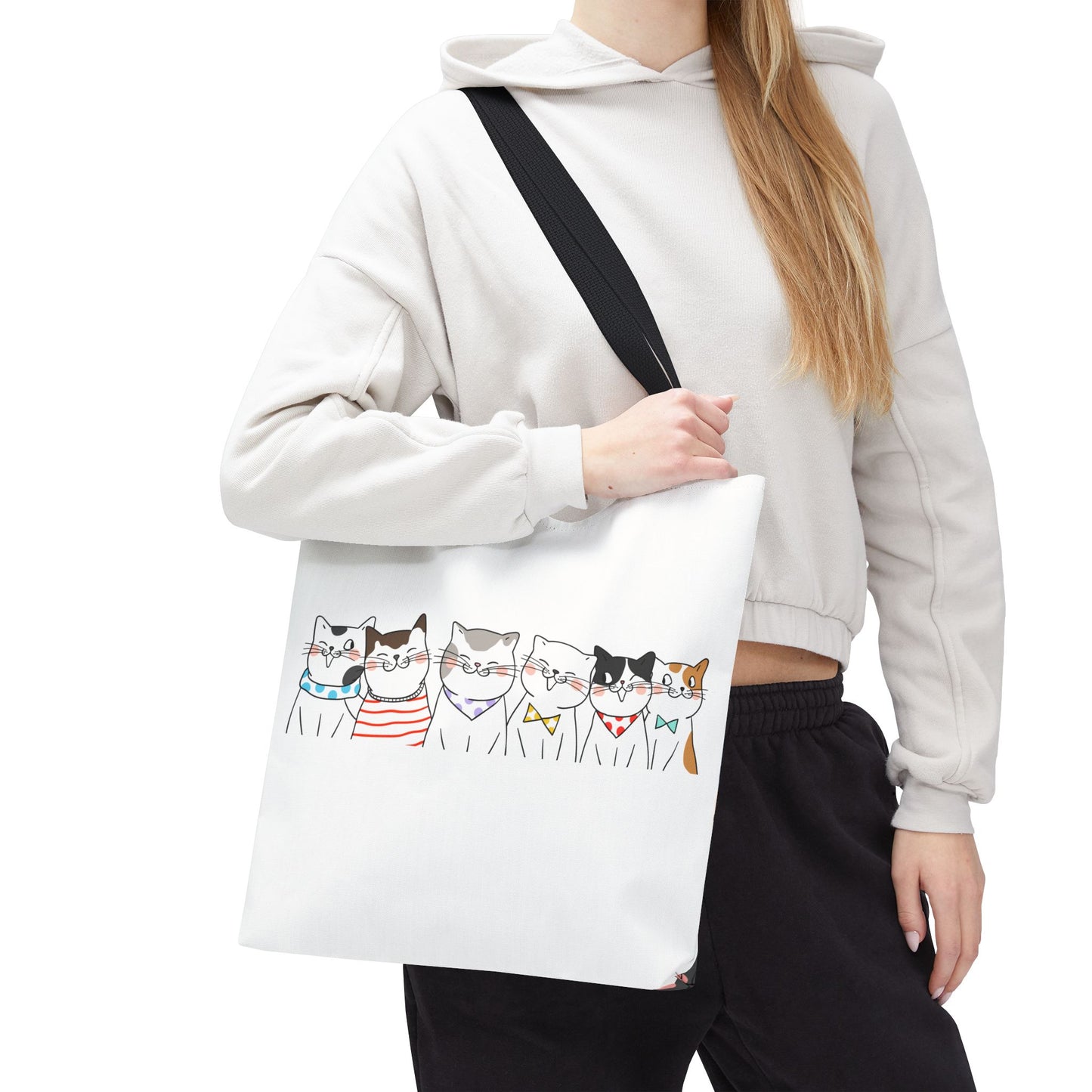 Cat-Themed Tote Bag – Cute Floral Cat Bag, Kawaii Gift for Cat Lovers, Eco-Friendly Canvas Shopping Bag